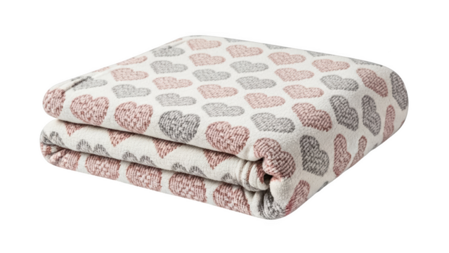 Folded blanket with heart pattern isolated on transparent background