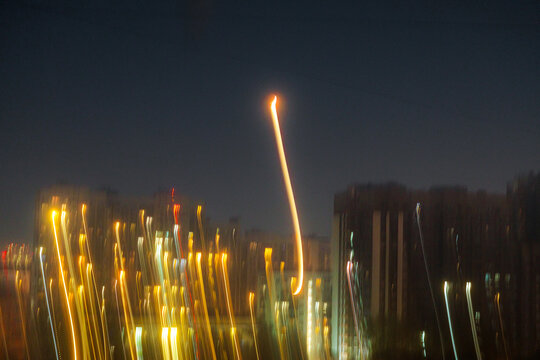 Abstract Lively Night Scene in the City Skyline