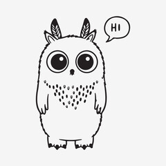 Obraz premium Cute cartoon owl doodle saying hi with big eyes