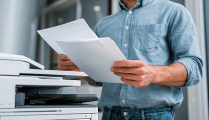 A man uses a copier in the office.