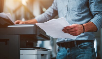 A man uses a copier in the office.