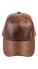 Brown leather baseball cap with dark, textured surface