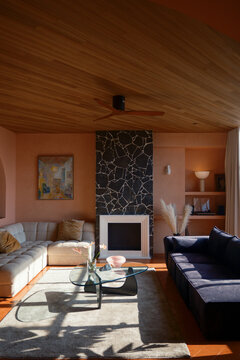 Cozy and modern living room with fireplace