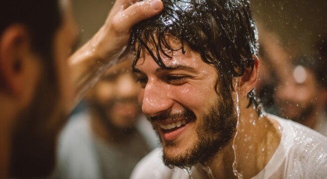 A happy man after water baptism.