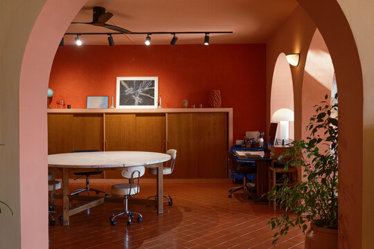 Cozy office with circular meeting table