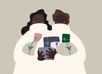 Happy couple sharing Christmas presents 