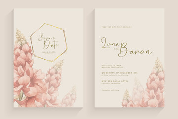 Simple Wedding Invitation Tempate with Aesthetic Flower Watercolor Arrangement