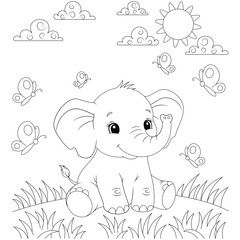 Cute Sitting Elephant Coloring Page for Kids
