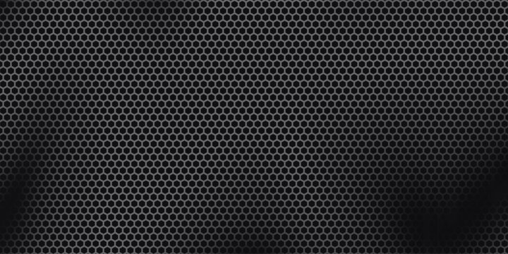 Black perforated metal plate. Metal grill. Black metal texture steel background. Perforated sheet metal.Abstract dark gray circle mesh pattern background texture.Black metallic background.