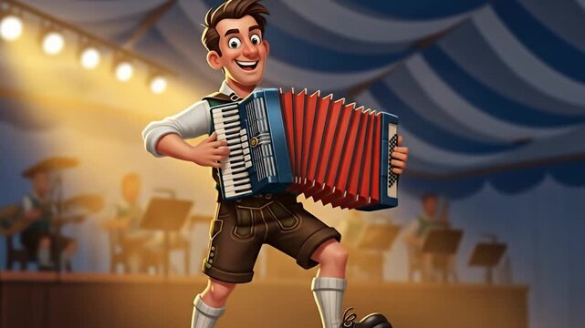 Man playing accordion at Oktoberfest celebration.