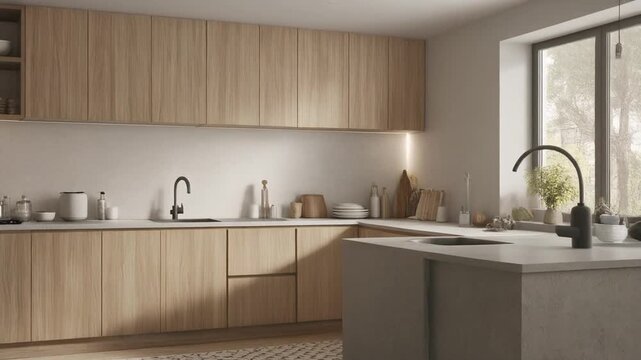 Scandinavian Minimal Kitchen With Soft Bright Lighting &ndash; Realistic Animation