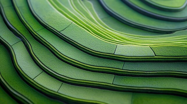 Close-up of abstract green layers with texture and depth, creating a visually interesting composition. The image has soft lighting and a sense of calm.