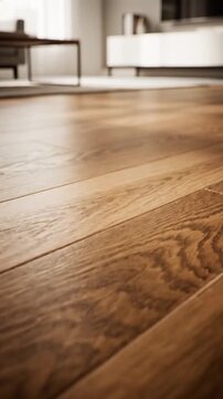 Interior shot showing a wood floor in focus, and furniture out of focus
