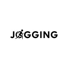 Fototapeta premium Minimalist black and white logo design featuring the word jogging with a runner silhouette integrated into the letter j