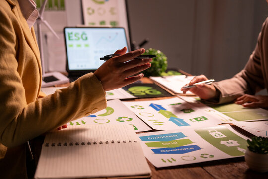 Business people discussing esg sustainability corporate meeting