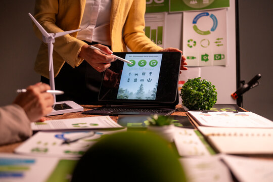 Businesswoman presenting esg environmental social governance policies