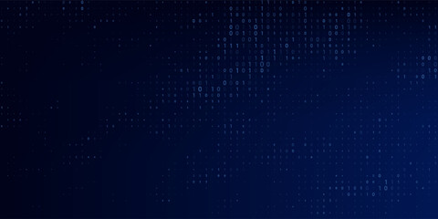 Abstract Matrix Technology Background. Binary Computer Code. Programming, Coding, Hacker Concept. Binary Numbers 0 and 1 Flying. Vector Background Illustration.