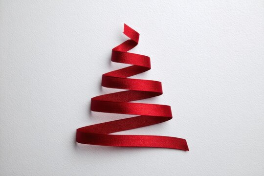 The Christmas tree shape is made from red ribbon.
