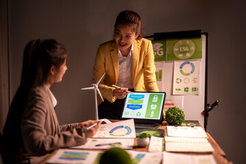 Business women discussing esg sustainability strategy in meeting