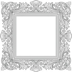 An ornate silver frame with detailed baroque style carvings is displayed
