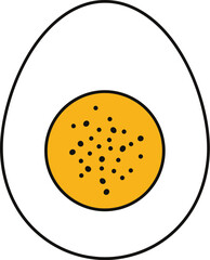 Simple illustration of a halved hard boiled egg with a visible yolk