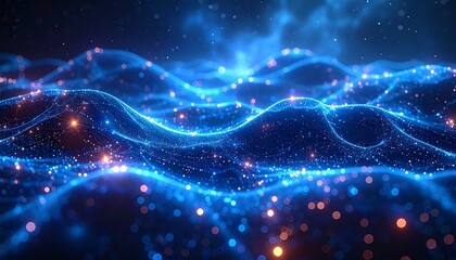 Abstract digital network with glowing lights.