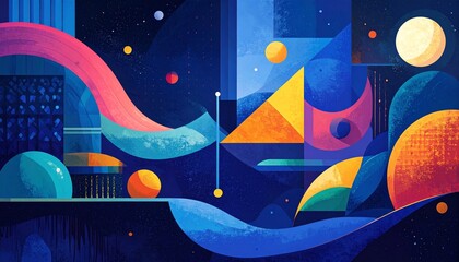Abstract geometric colorful space illustration.