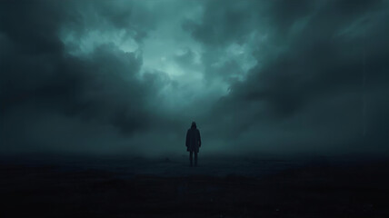 暗い世界に孤独な人のイメージ