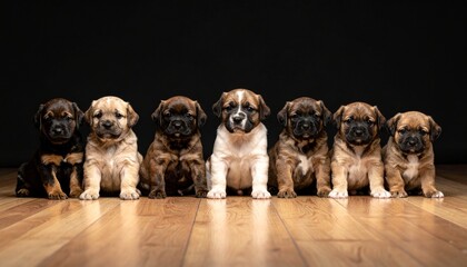 Adorable Puppies Sitting in a Row.