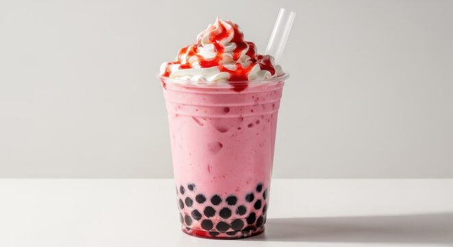 Strawberry Boba Tea Delight - A Sweet and Refreshing Treat.