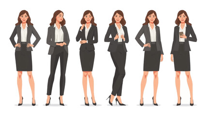 Obraz premium Six different full-body poses of a professional business woman in various formal outfits.