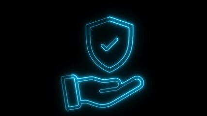 Neon hand holding shield icon with a medical cross, plus icon. Represents health protection, medical safety, cyber security, insurance, and digital healthcare. datum, defense, digital, - Powered by Adobe