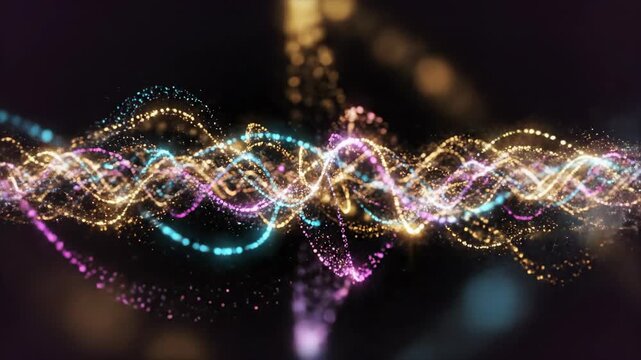 Luminous abstract energy particles flowing and connecting in harmonious synchronicity across a clean, blank background digital, clean, template