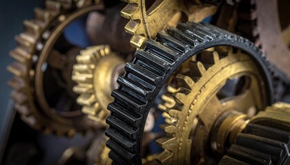 Close-up view of intricate gear mechanisms, demonstrating precision and mechanics