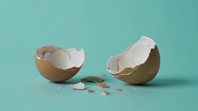 Cracked Eggshells on a Teal Background.