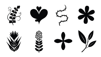 Collection of botanical silhouette illustrations on light beige