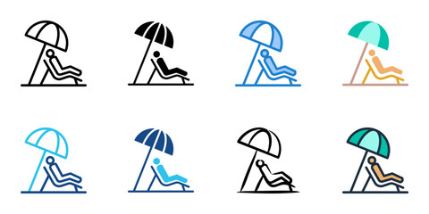Beach chair icon set multiple style vector collection. Editable Stroke   © Gravisio