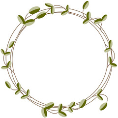 Round picture frame decorated with beautiful flowers and leaves.