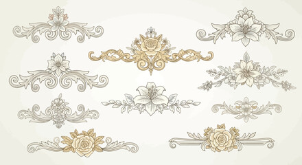 Elegant floral scrollwork and decorative borders exuding vintage charm and classic beauty for sophisticated designs