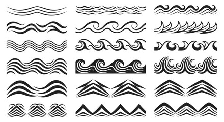 Fototapeta premium Dynamic wave borders and graphic elements perfect for coastal themes, design projects, and nautical branding needs.