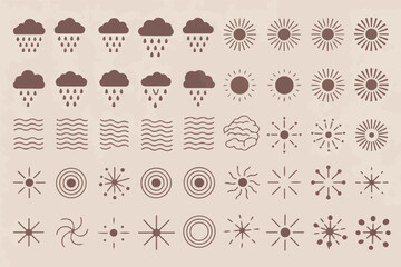 Set of 30 Natural Elements in Abstract Clean Minimalist Line Style