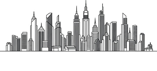 Fototapeta premium Detailed black and white skyline illustration of a modern city landscape