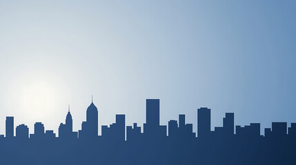 Naklejka premium A cityscape silhouette against a serene gradient sky at dawn. Tall buildings and skyscrapers define the skyline, creating a stark contrast with the soft, light-filled backdrop.