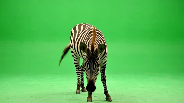 Zebra on Green Screen - Majestic Stripes in Studio Setting.