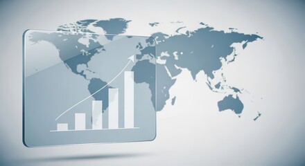 Growing global performance metrics displayed on a transparent digital interface against a world map background