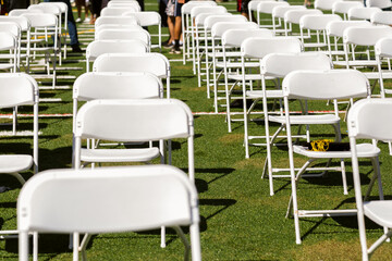 Chairs Arranged Graduation Grass Field