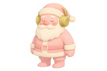Santa claus character listening to music with headphones 3d render