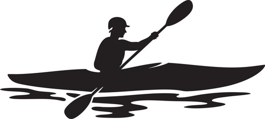 Silhouette of kayaker paddling in the water adventure and recreational activity