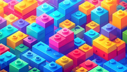 Colorful Toy Bricks Building Abstract City.