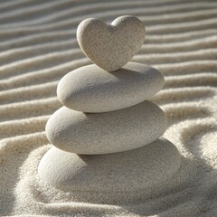 Stacked stones, heart-shaped top, textured sand
